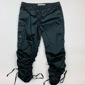 Express Y2K Black Satin Cargo Pants Cinch Leg Sz 14